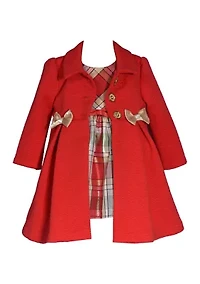 Girls 7-16 Coat over Plaid Taffeta Dress