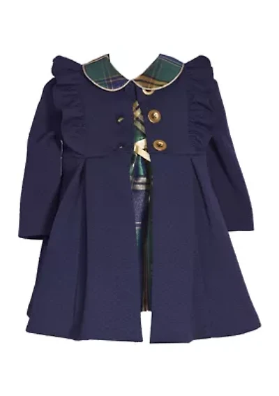 Girls 7-16 Coat over Plaid Taffeta Dress