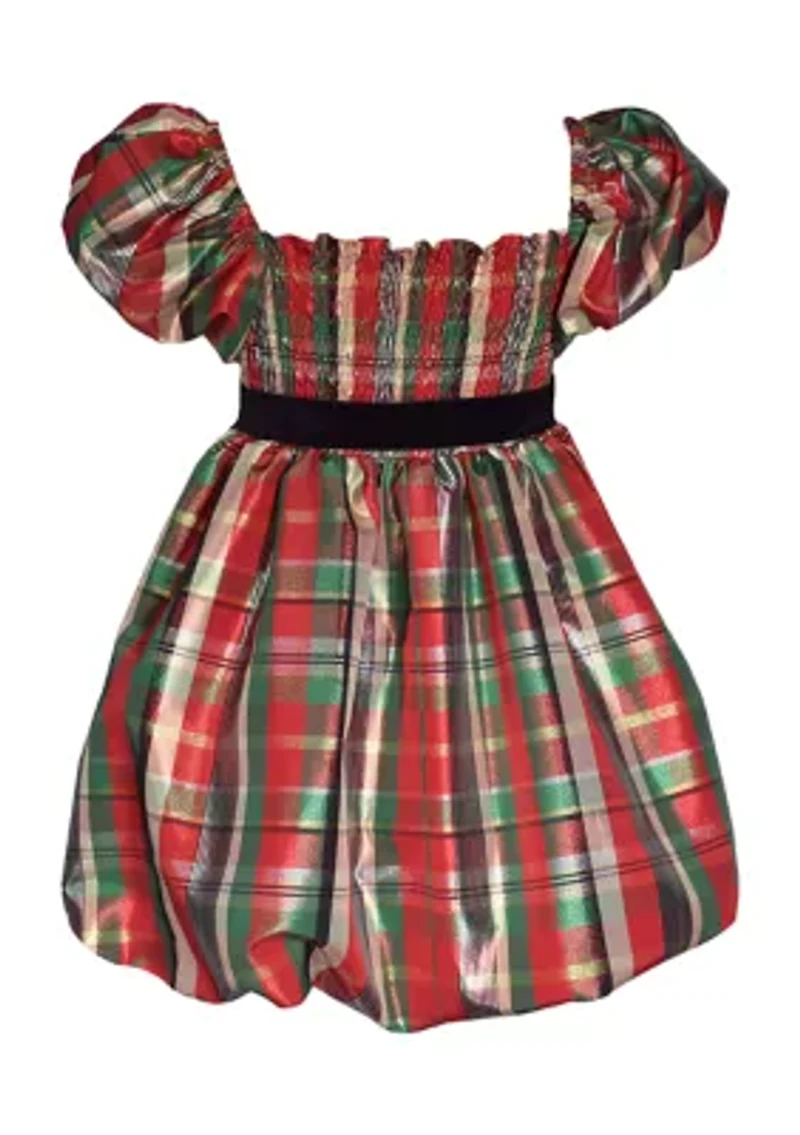 Girls 7-16 Smocked Plaid Dress with Bubble Hem