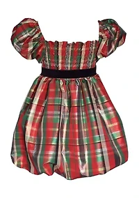 Girls 7-16 Smocked Plaid Dress with Bubble Hem