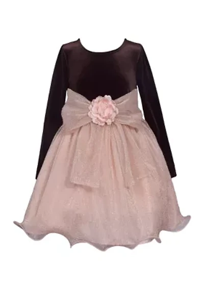 Girls 7-16 Long Sleeve Stretch to Pleat Dress