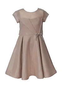 Girls 7-16 Short Sleeve Bonded Glitter Skater Dress