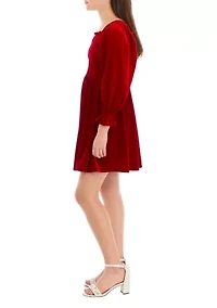 Girls 7-16 Long Sleeve Smocked Velvet Dress