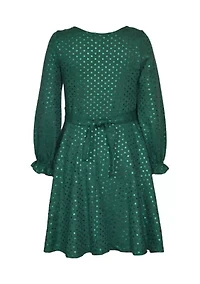 Girls 7-16 Long Sleeve Polka Dot Dress