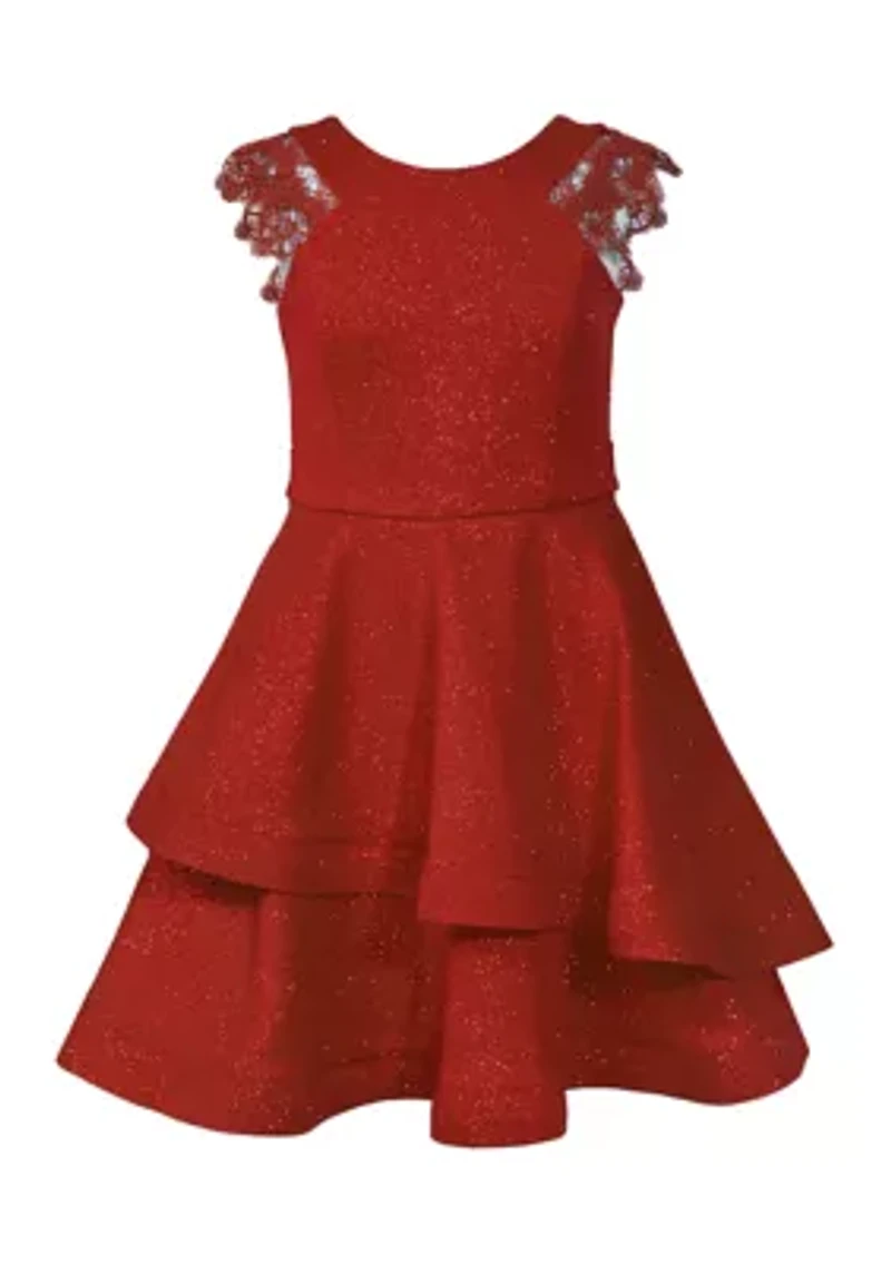 Girls 7-16 Red Lace Sleeve Sparkle Knit Dress