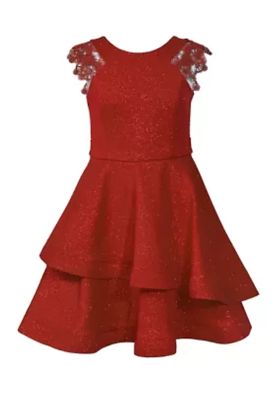 Girls 7-16 Red Lace Sleeve Sparkle Knit Dress
