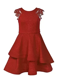 Girls 7-16 Red Lace Sleeve Sparkle Knit Dress