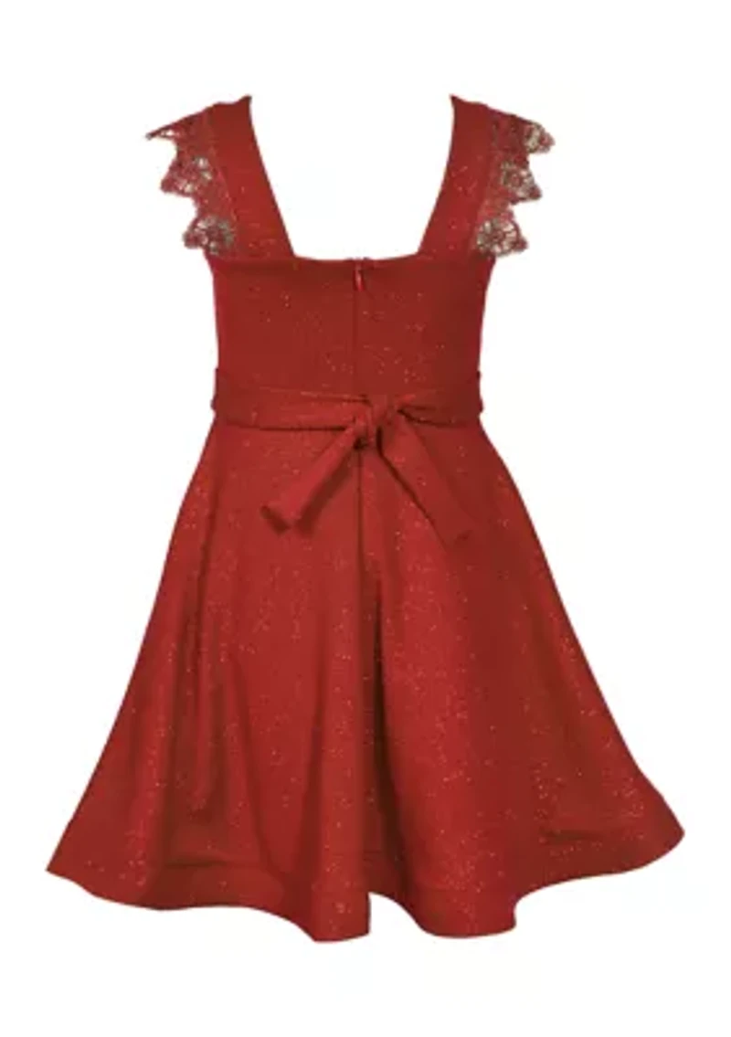 Girls 7-16 Red Lace Sleeve Sparkle Knit Dress