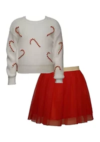 Girls 7-16 Candy Cane Skirt Set