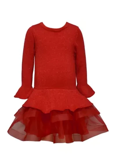 Girls 7-16 Red Sparkle Knit Tutu Drop Dress