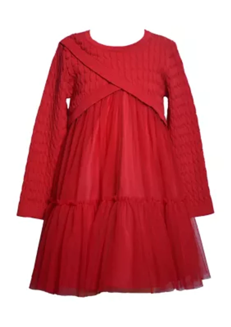 Girls 7-16 Red Popover Sweater Tulle Dress