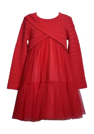 Girls 7-16 Red Popover Sweater Tulle Dress