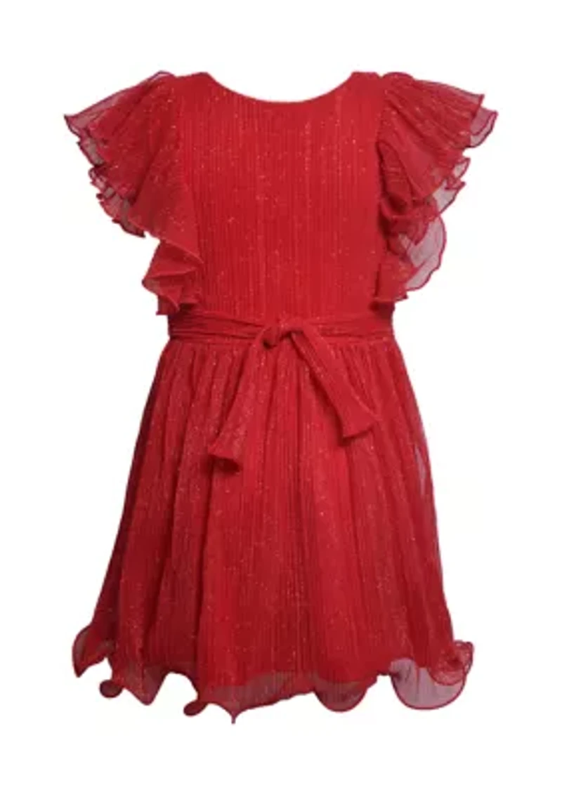 Girls 7-16 Red Sparkle Ruffle Sleeve Dress