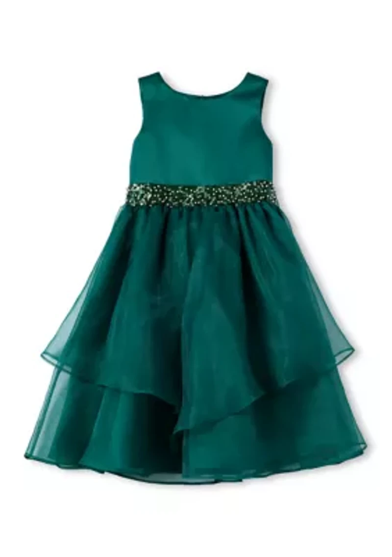 Girls 7-16 Beaded Waist Organza Dress