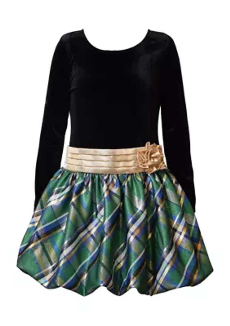 Girls 7-16 Velvet Plaid Bubble Dress