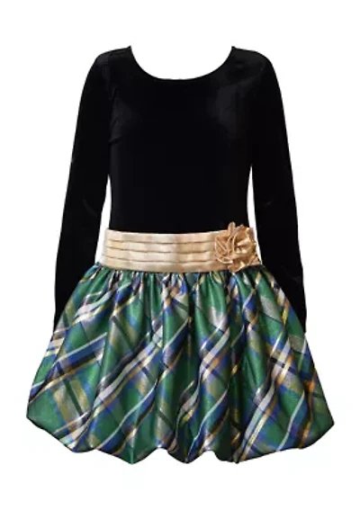 Girls 7-16 Velvet Plaid Bubble Dress