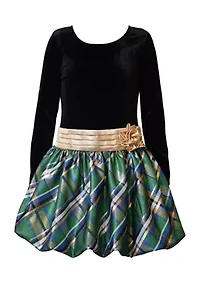 Girls 7-16 Velvet Plaid Bubble Dress