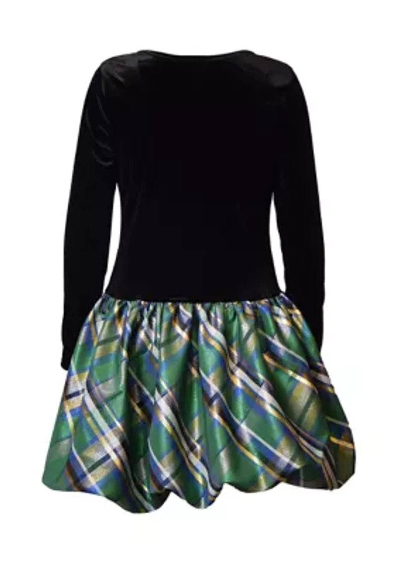 Girls 7-16 Velvet Plaid Bubble Dress
