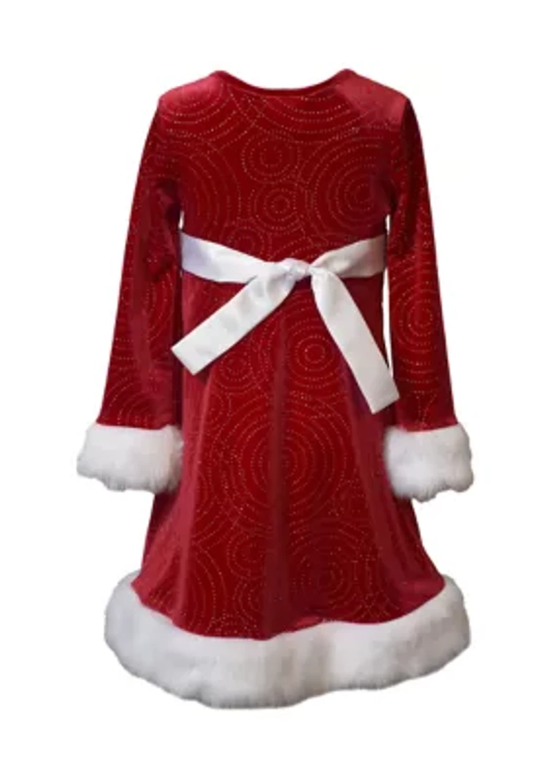 Girls 7-16 Red Sparkle Swirl Santa Dress