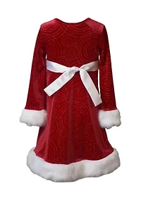 Girls 7-16 Red Sparkle Swirl Santa Dress