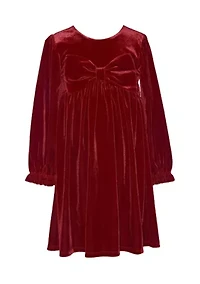 Girls 7-16 10 Red Velvet Bow Front Dress