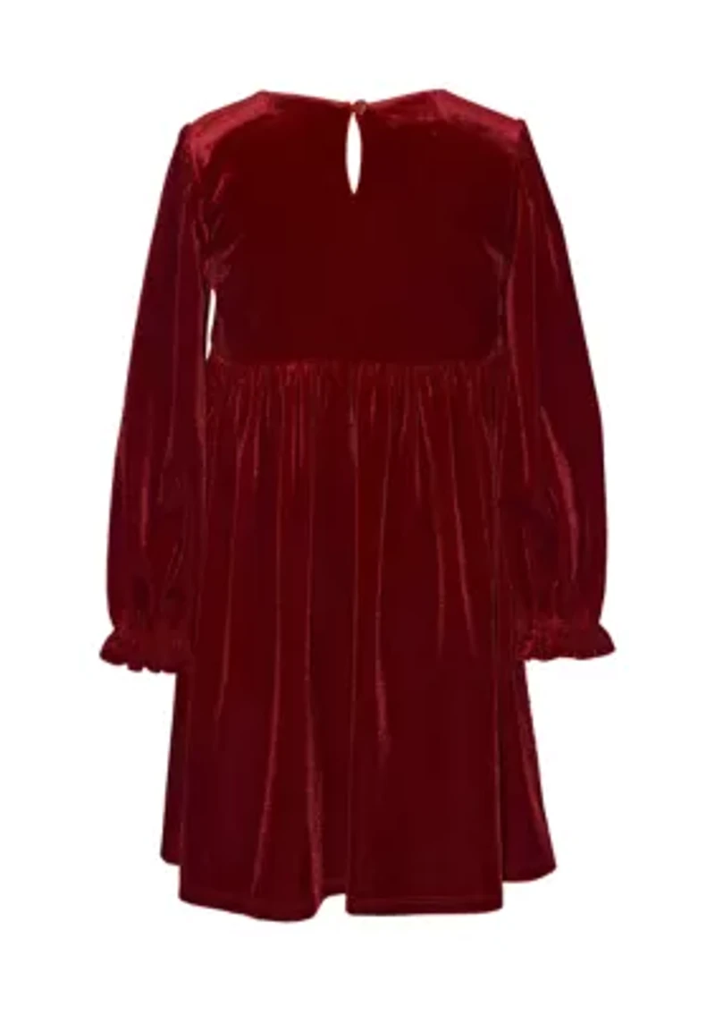Girls 7-16 10 Red Velvet Bow Front Dress
