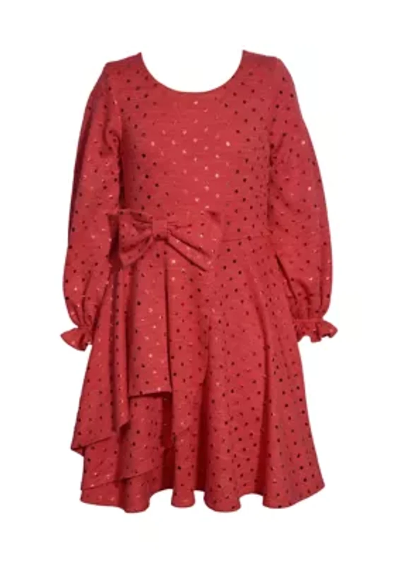 Girls 7-16 Balloon Sleeve Shimmer Polka Dot Dress