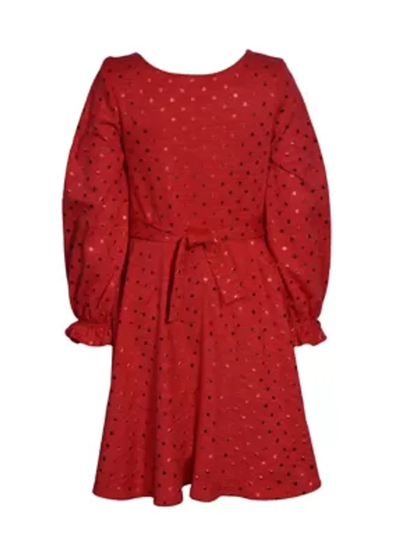 Girls 7-16 Balloon Sleeve Shimmer Polka Dot Dress
