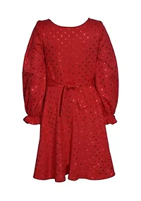 Girls 7-16 Balloon Sleeve Shimmer Polka Dot Dress