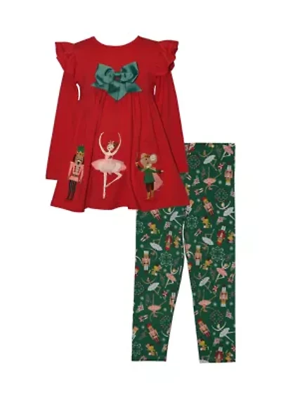 Girls 7-16 Red Nutcracker All-Over Printed Leggings Set