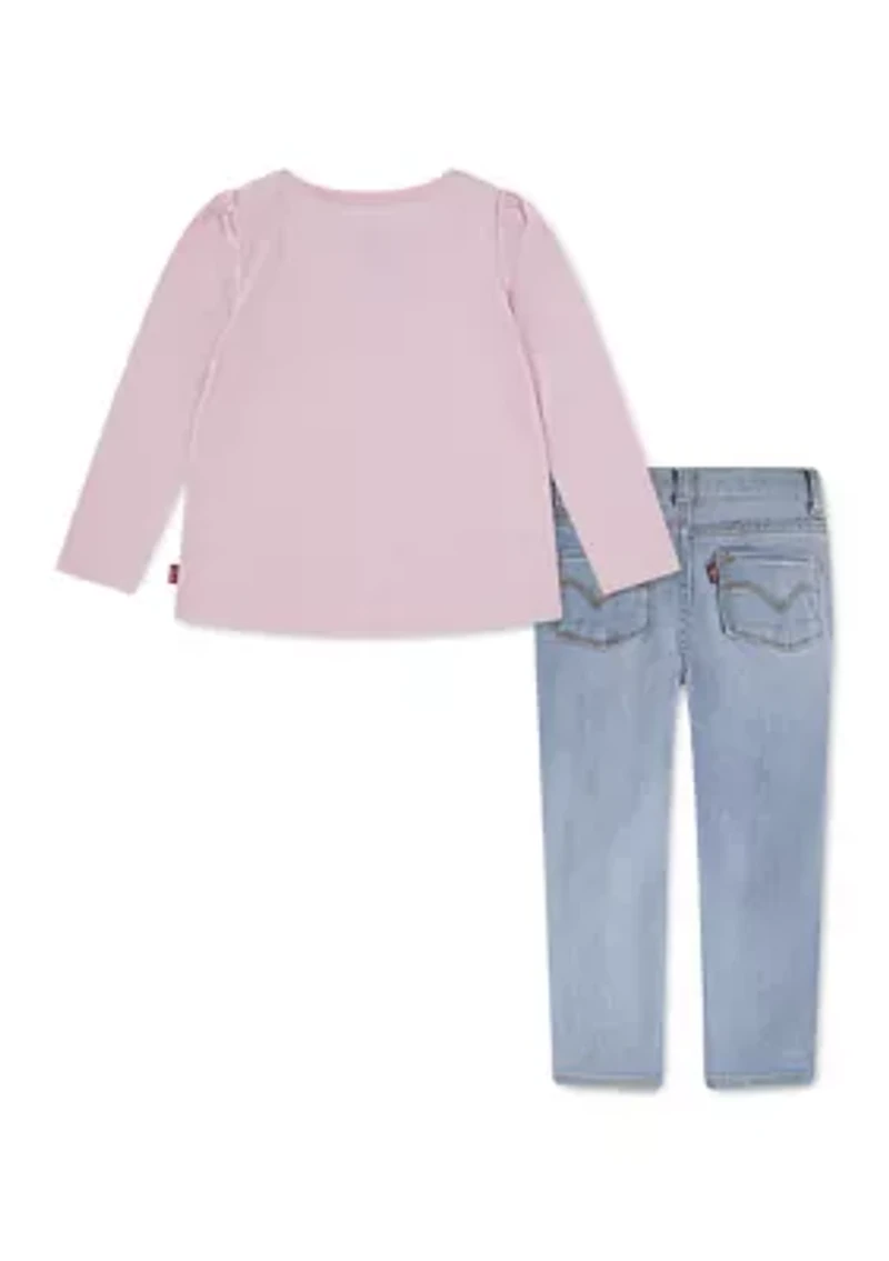 Girls 4-6x Graphic Sweatshirt and Star Knee Jeans Set