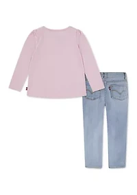 Girls 4-6x Graphic Sweatshirt and Star Knee Jeans Set