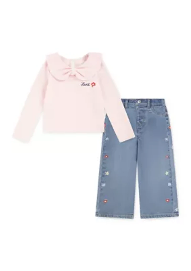 Girls 4-6x Collared Top and Wide Leg Pants Set