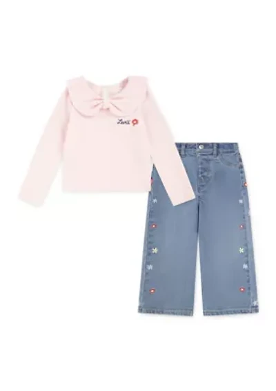Girls 4-6x Collared Top and Wide Leg Pants Set