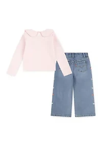 Girls 4-6x Collared Top and Wide Leg Pants Set