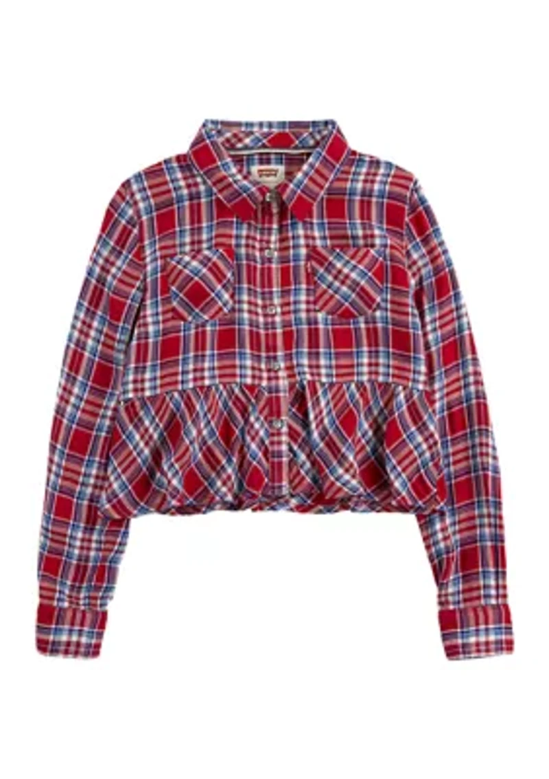Girls 7-16 Red Plaid Peplum Flannel