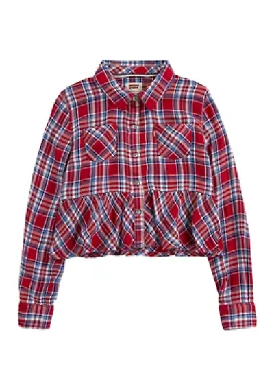 Girls 7-16 Red Plaid Peplum Flannel
