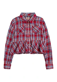 Girls 7-16 Red Plaid Peplum Flannel