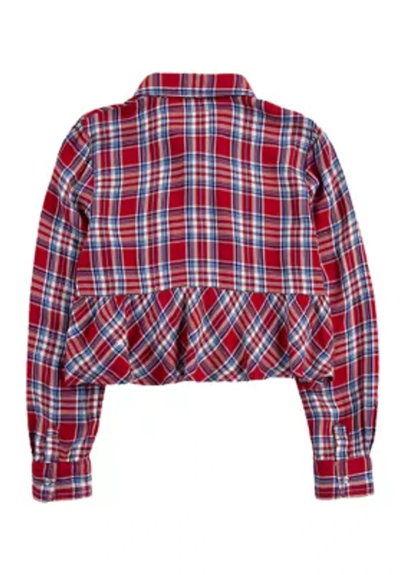 Girls 7-16 Red Plaid Peplum Flannel