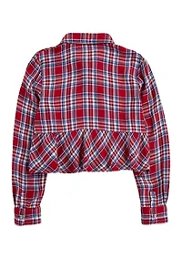 Girls 7-16 Red Plaid Peplum Flannel