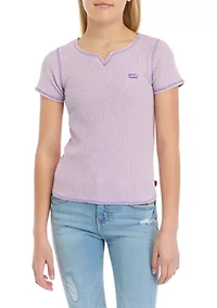 Girls 7-16 Waffle Split Neck Top