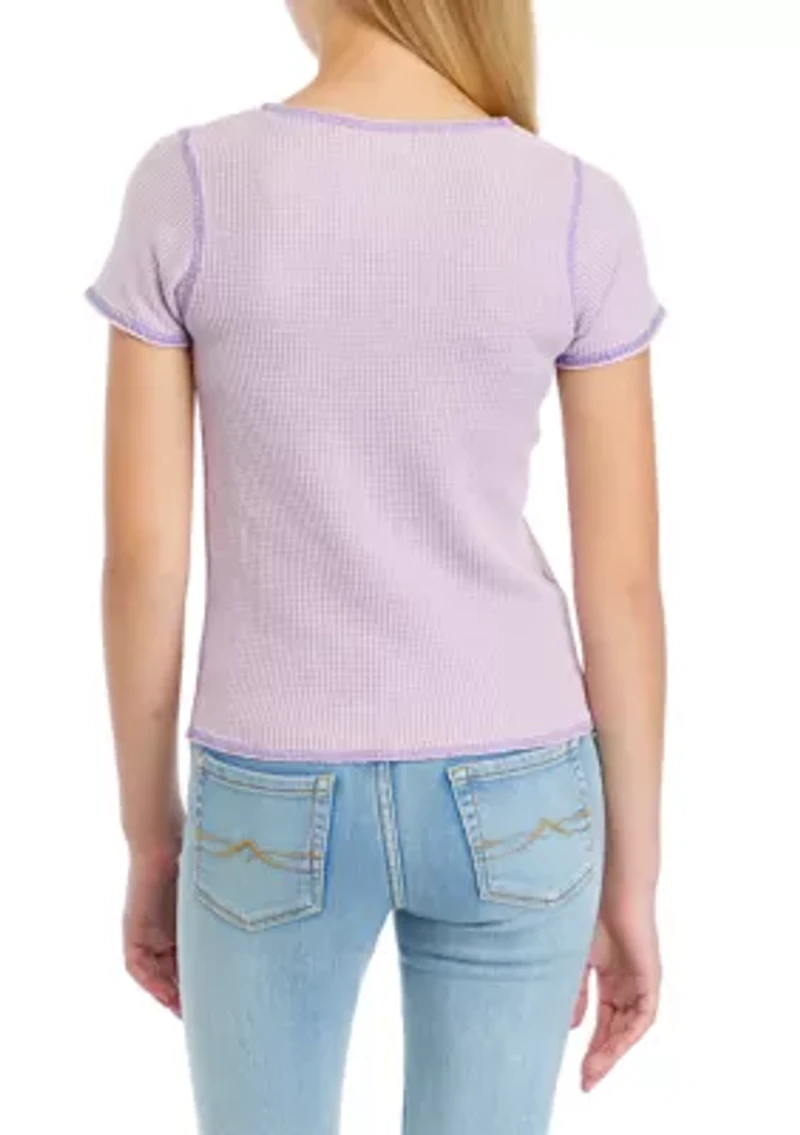 Girls 7-16 Waffle Split Neck Top