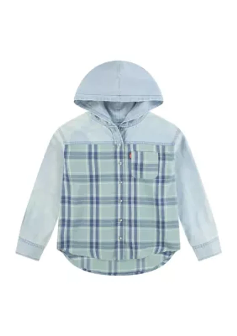 Girls 7-16 Mixed Woven Hooded Shirt