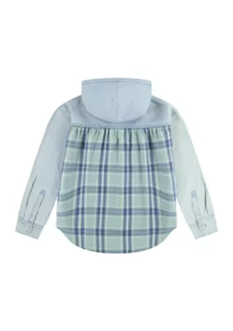 Girls 7-16 Mixed Woven Hooded Shirt