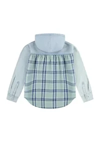 Girls 7-16 Mixed Woven Hooded Shirt