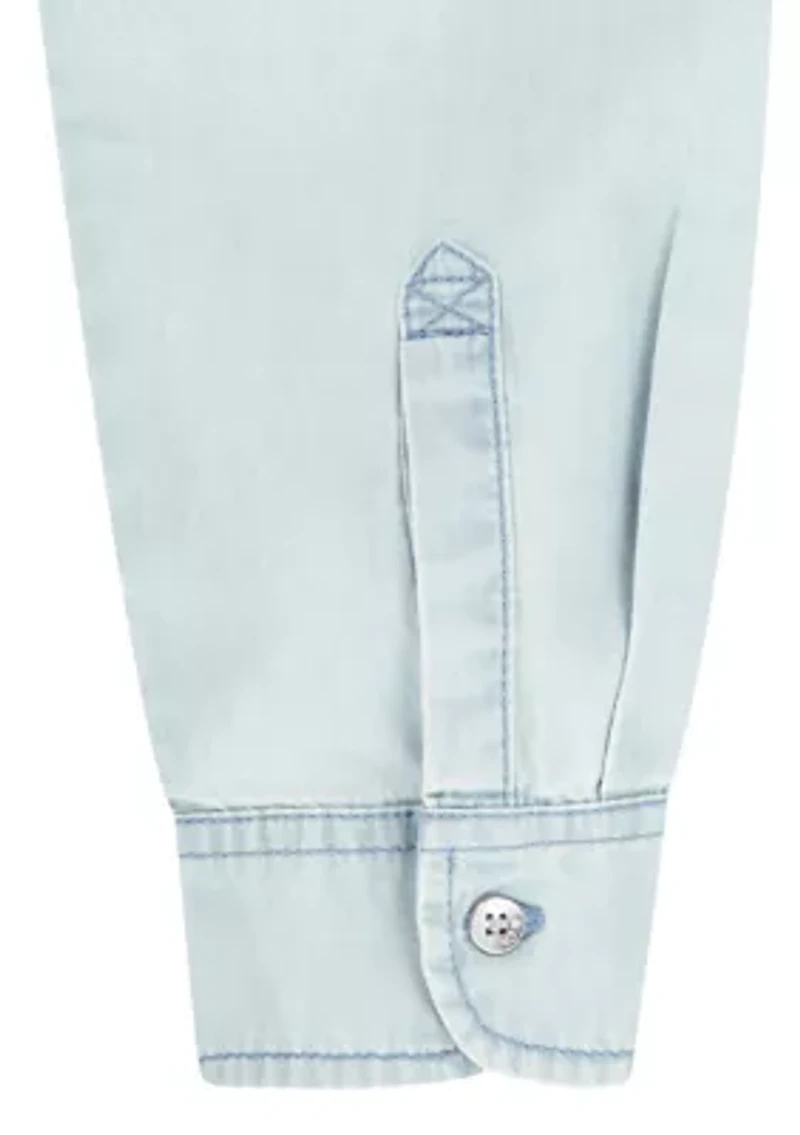 Girls 7-16 Mixed Woven Hooded Shirt