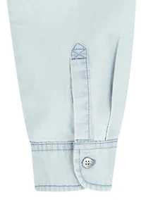 Girls 7-16 Mixed Woven Hooded Shirt