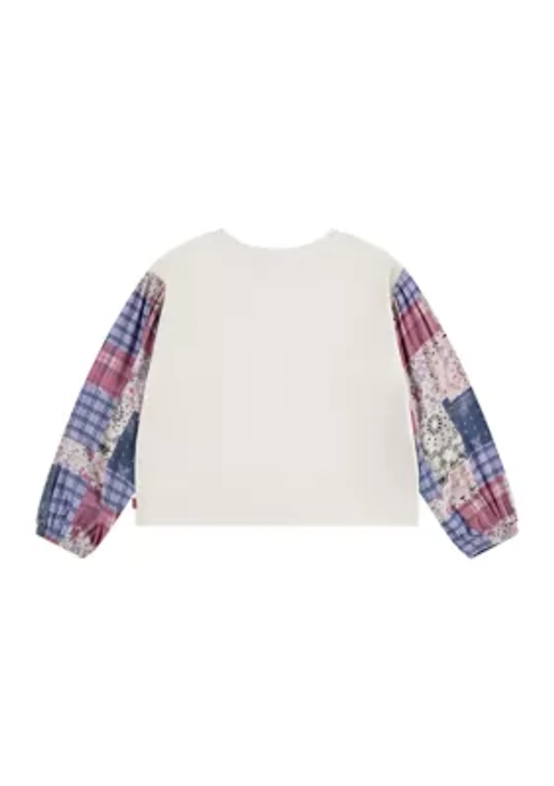 Girls 7-16 Woven Knit Printed Sleeve Top