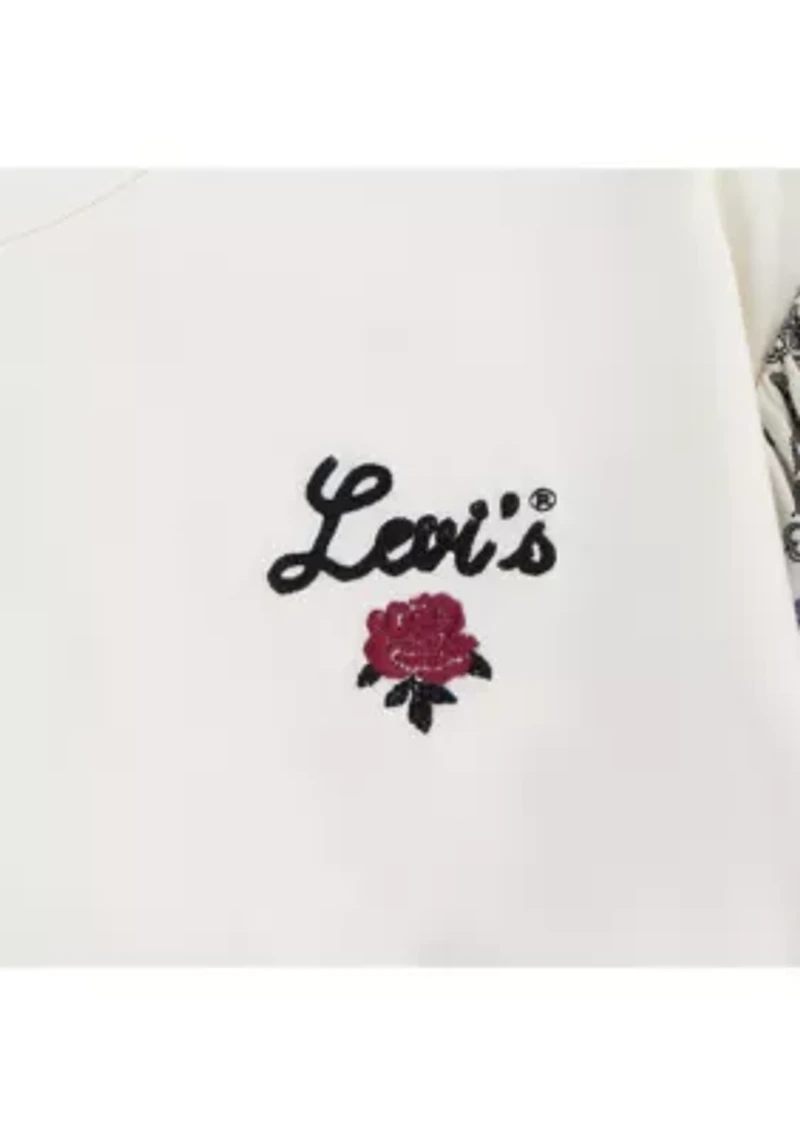 Girls 7-16 Woven Knit Printed Sleeve Top