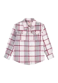 Girls 7-16 Oversized Plaid Printed Shirt